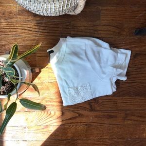 White crop top with crochet pocket